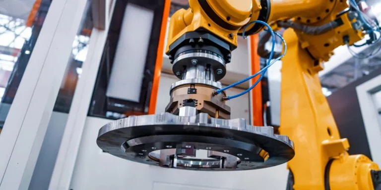 Желтый промышленный робот в действии