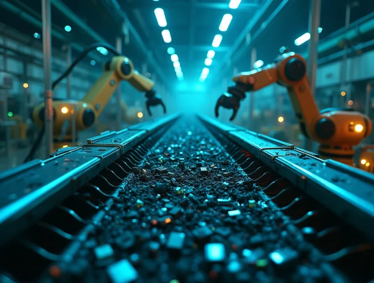 Сортировка использованных литий-ионные аккумуляторов на фоне промышленной установки Росатома для переработки и извлечения ценных металлов из "черной массы"