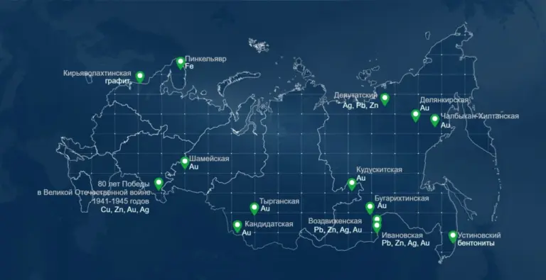 Карта участков недр Роснедр с аукционными лотами полезных ископаемых по всей России