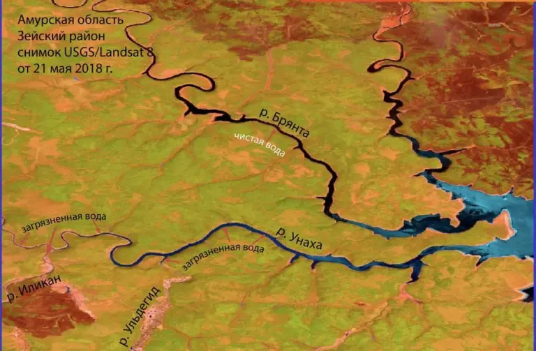 Спутниковый мониторинг загрязнения реки Сибири от золотодобычи: проект WWF России и коалиции «Реки без границ» в Амурской области и Забайкалье