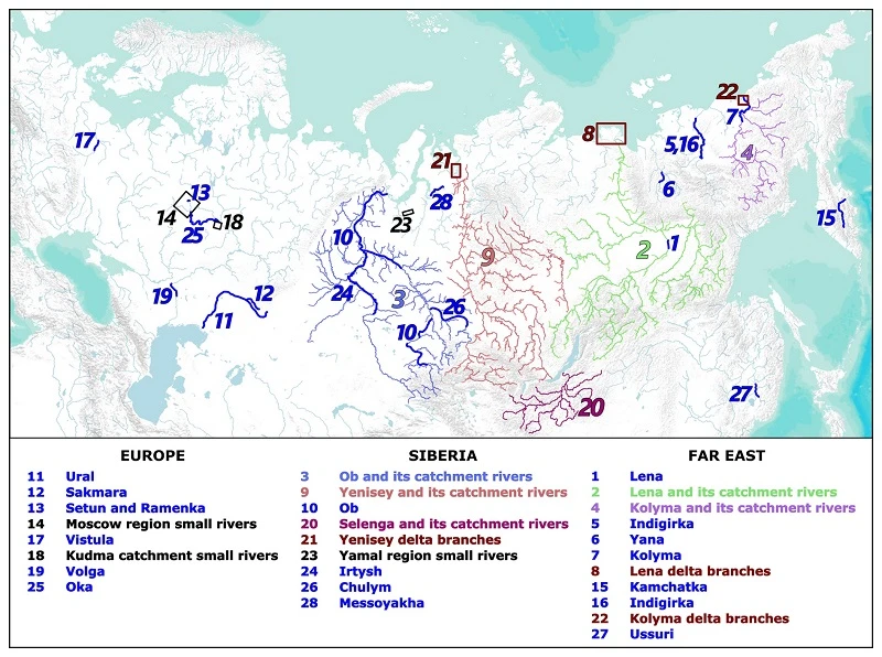 Динамика береговой линии рек Северной Евразии на интерактивной карте базы данных NERM