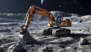 Роботы-шахтеры добывают полезные ископаемые на астероиде в космосе