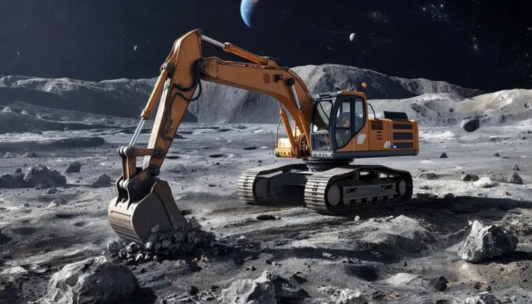 Роботы-шахтеры добывают полезные ископаемые на астероиде в космосе