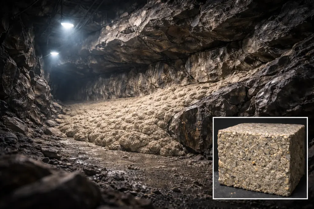 Композитный материал из техногенных отходов для заполнения шахтных выработок.