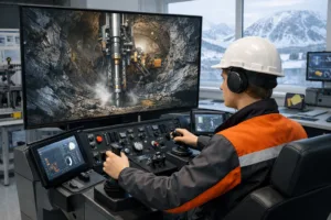 Тренажер пневмоударной буровой установки в мастерской Чукотского колледжа