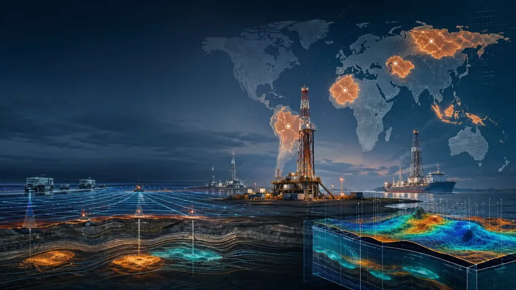 World map showing new oil and gas discoveries and tender blocks in April 2026