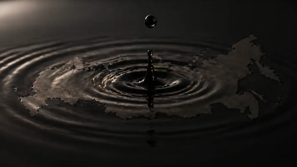 Повреждённый нефтяной терминал и график падения добычи нефти в России по данным Reuters