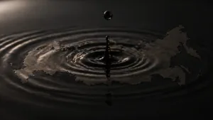 Повреждённый нефтяной терминал и график падения добычи нефти в России по данным Reuters