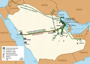 Схема нефтепровода Восток-Запад и порт Янбу на Красном море