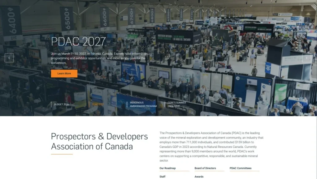 PDAC convention in Toronto: exhibition hall with company booths and visitors